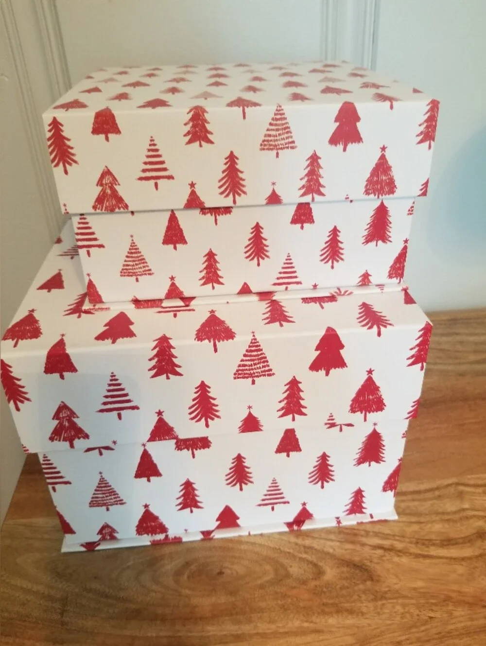 NWT 2 Gift Boxes - Red Tree Pattern Holiday Gift Boxes